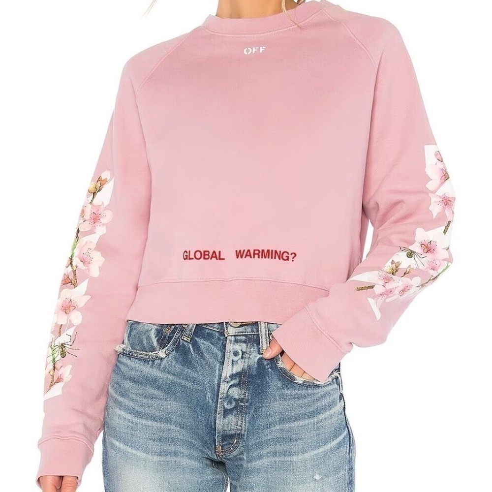 OFF-WHITE C O Virgil Abloh FW Cherry Blossom Crop Cotton Sweatshirt